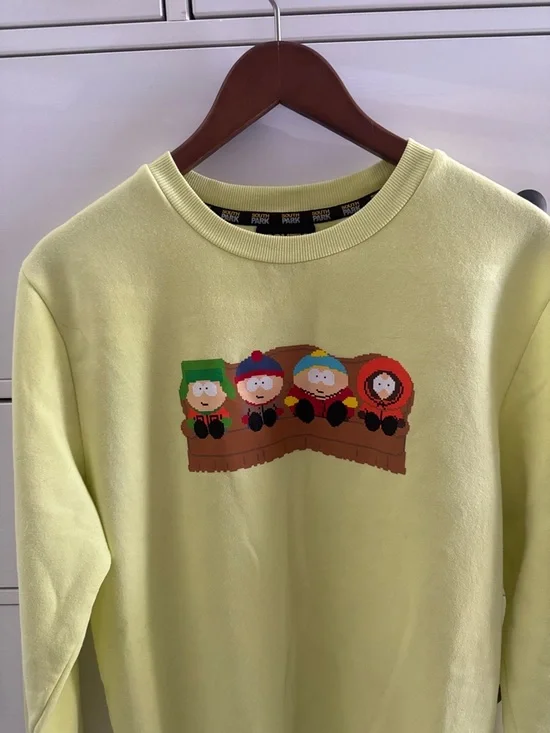 South Park Crewneck Sweatshirt Unisex Medium Lime Green Pixel Characters Graphic - Picture 2 of 5